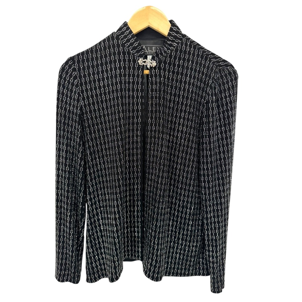 Alex Evenings Womens Black Silver Geometric Embellished Brooch Collar Jacket 8